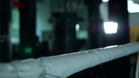 Boxing Ring Ropes Blurred Background at Urban Gym Stock Footage 108045755