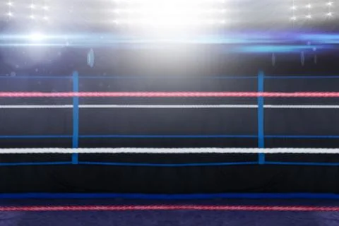 Boxing ring is showcasing flat illustration with red white blue ropes blue posts Stock Illustration