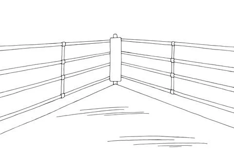 Boxing ring sport corner graphic black white sketch illustration vector Stock Illustration