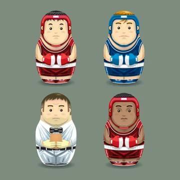 Boxing russian doll. Vector illustrations. Stock Illustration