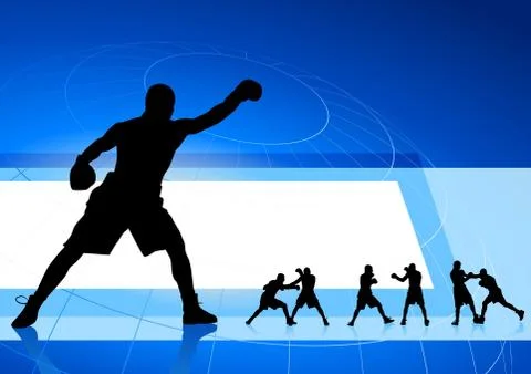 Boxing set on blue background Stock Illustration