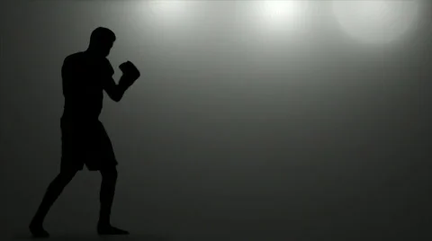 Boxing Silhouette Boxer Sparring Training Fighter Punching Slow Motion Stock Footage 831291