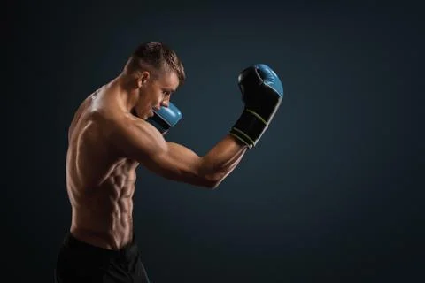 Boxing in studio 库存照片