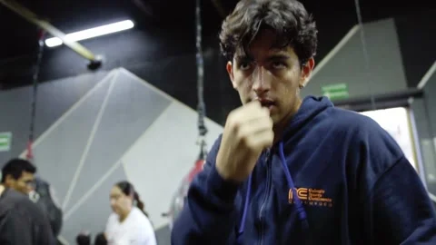 Boxing Training With Athlete Practicing Punches in Indoor Boxing Gym Stock Footage 345891421