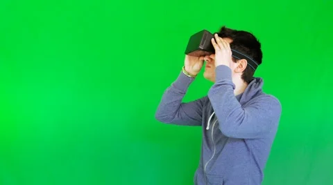 Boy with 3D VR glasses with green screen Stock Footage 61253056