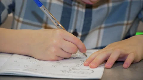 Boy 5 years old writes in a notebook Stock Footage 170695037