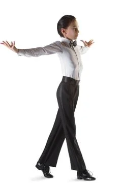 Boy in the active ballroom or classical dance on white background Stock Photos