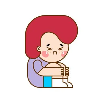 Boy is afraid. Little boy sits with his arms around his legs. Concept of ch.. Stock Illustration