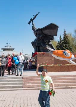 The boy with the air plane Stock Photos