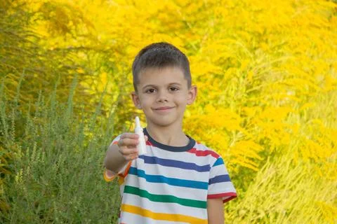 Boy allergic to ragweed. Selective focus Stock Photos