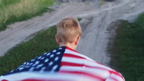Boy with an American flag Stock Footage 112173318