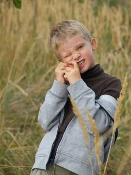 Boy and apple Stock Photos