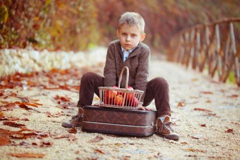 Boy  and apples. Stock Photos