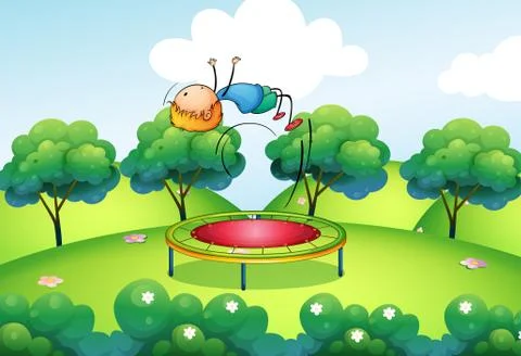 A boy and the bouncing platform Stock Illustration