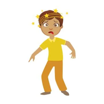Boy And Dizziness,Sick Kid Feeling Unwell Because Of The Sickness, Part Of Stock Illustration