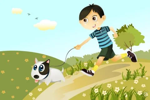 Boy and dog Illustrazione stock