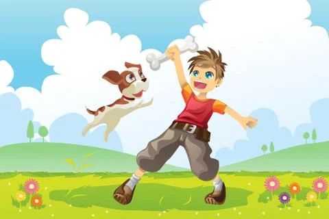 Boy and dog Stock Illustration