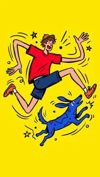 Boy and Dog Running Stock Illustration
