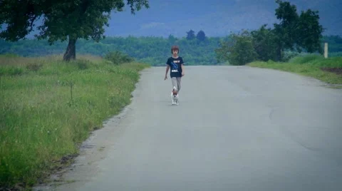 Boy and Dog Walking Stock Footage 63395091