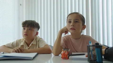 Boy and Girl Asking Question when Studying at Programming Class Stock Footage 280537107