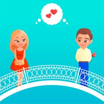Boy and girl on the bridge Stock Illustration