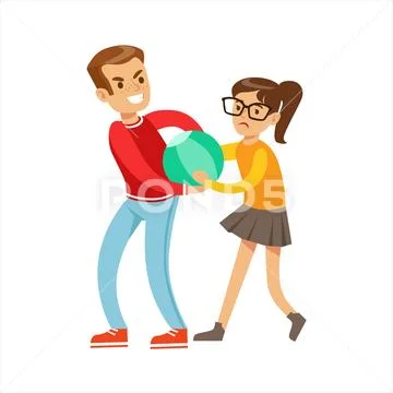 Boy And Girl Fist Fight Positions, Aggressive Bully In Long Sleeve Red Top Stock Illustration