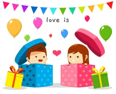 A boy and girl inside the box Stock Illustration