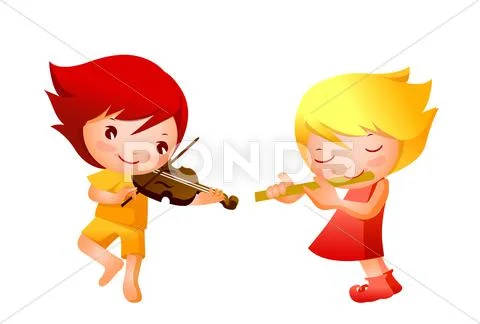 Boy and girl playing musical instrument Stock Illustration