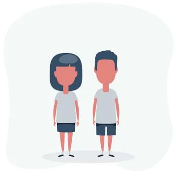 Boy and girl in T-shirt and shorts icon on background Stock Illustration