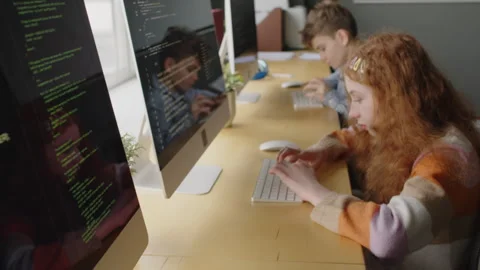 Boy and Girl Working on Programming Projects at Coding School Stock Footage 278127772