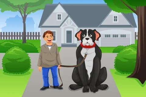 Boy and His Big Dog Stock Illustration