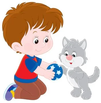 Boy and kitten Stock Illustration