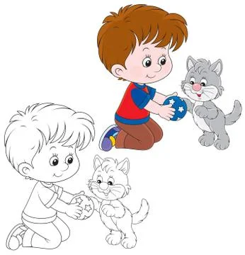 Boy and kitten Stock Illustration