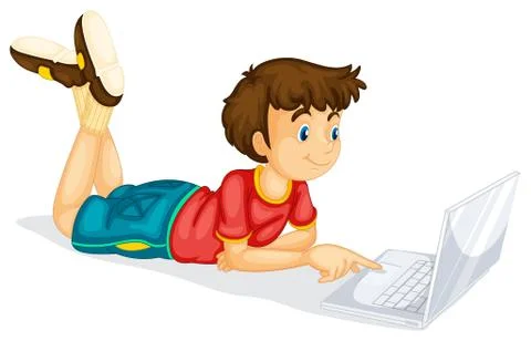 A boy and laptop Illustrazione stock