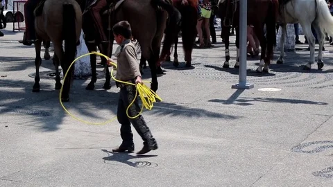 Boy and a lasso rope Stock Footage 81154855