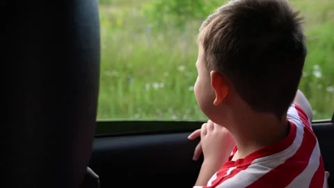 Boy and mom sharing a view, Family in travel mode, Car window discoveries, Joy Stock Footage 311483773