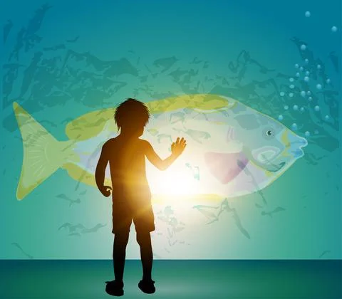 Boy and ocean fish Stock Illustration