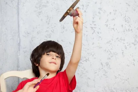 Boy and plane Foto stock