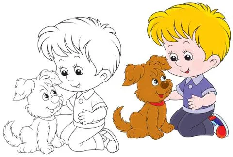 Boy and pup Stock Illustration