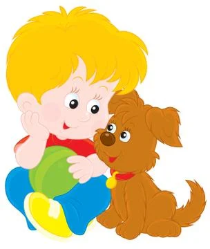 Boy and puppy Stock Illustration