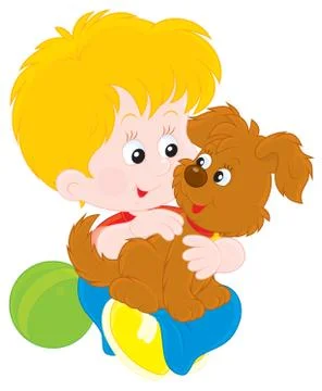 Boy and puppy Stock Illustration