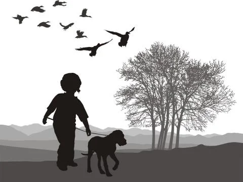 Boy and puppy 스톡 일러스트