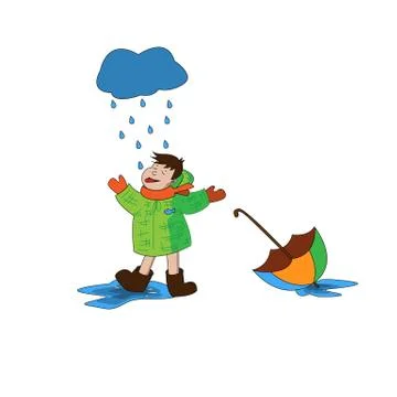 Boy and rain Stock Illustration
