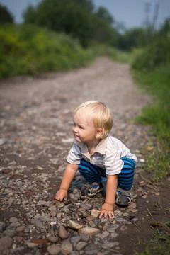 Boy and road Stock Photos