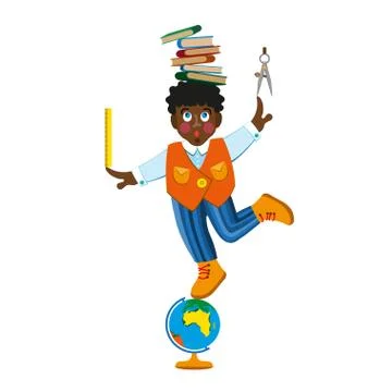Boy and school subjects Stock Illustration