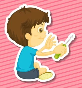 Boy and screwdriver Stock Illustration