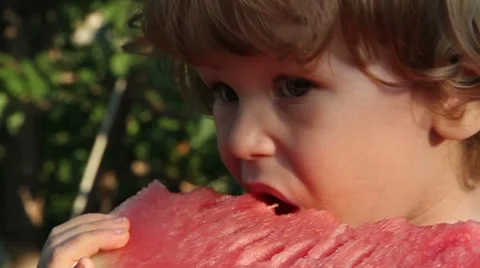 Boy and Watermelon Stock Footage 8638423