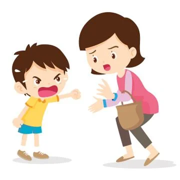 Boy angry shouting with mother Stock Illustration