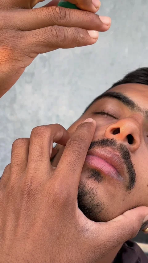 Boy Applying Eye Drops Close-Up Vertical 4K Footage Видео 321629892