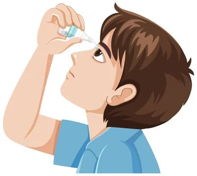 Boy Applying Eye Drops with Upward Gaze Stock Illustration